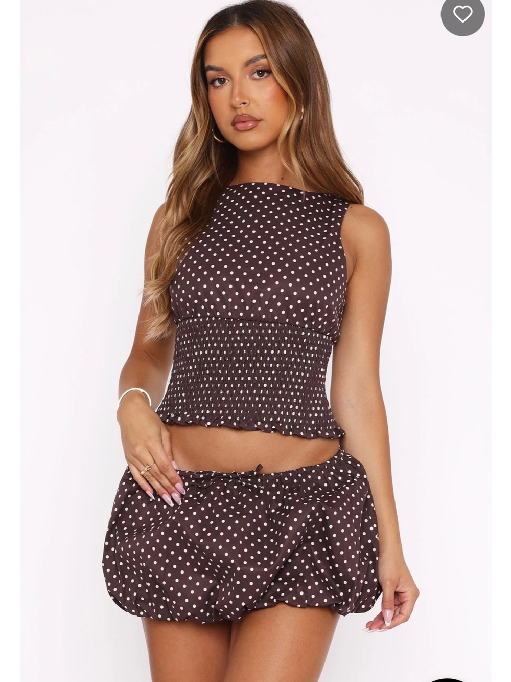 🥥 White Fox Boutique | Runaway Heart Top Chocolate Polka Dot (XXS) 🥥